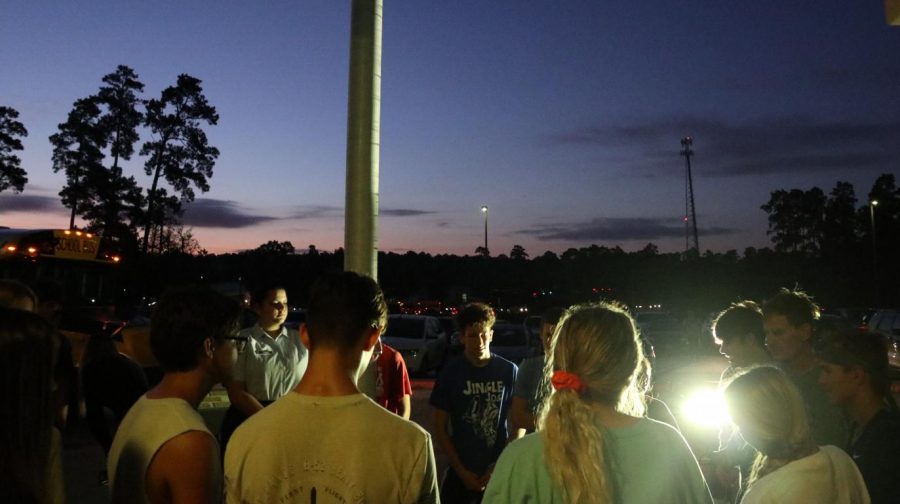 Students gather for See You at the Pole on September 25, 2019. A lot of the cross country team was there, and I enjoyed sharing prayer with them, junior Sure Ibukun said. 