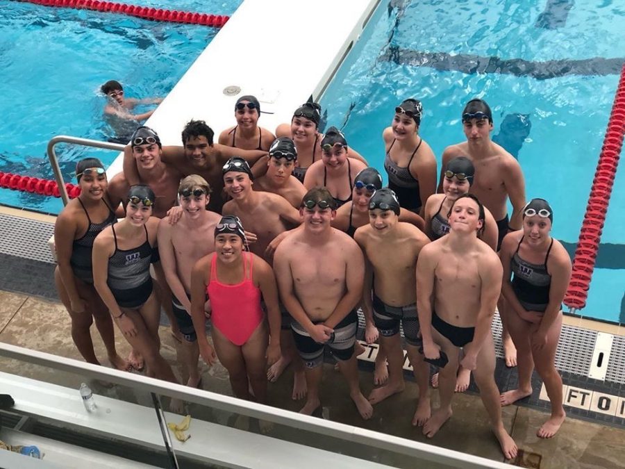 THE TEAMS ALL HERE. Members of the Aquakats at the New Caney meet. The girls finished 1st at the meets. 