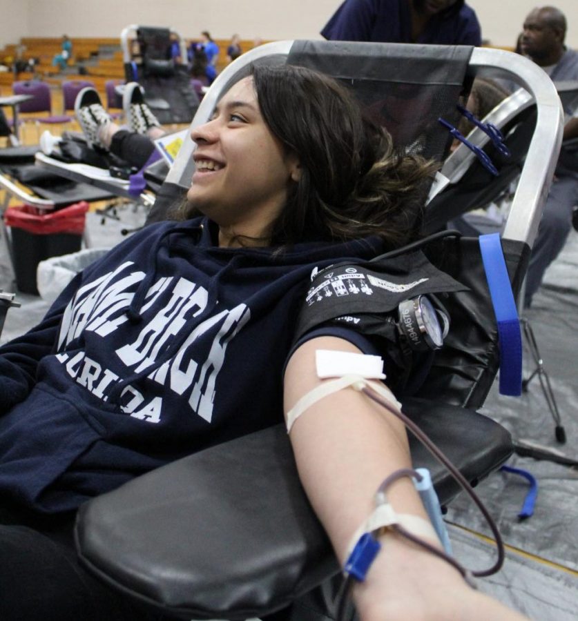 Doing her part to save lives, senior Melissa Navarro donates. A total of 134 units from 104 successful donations was collected. 