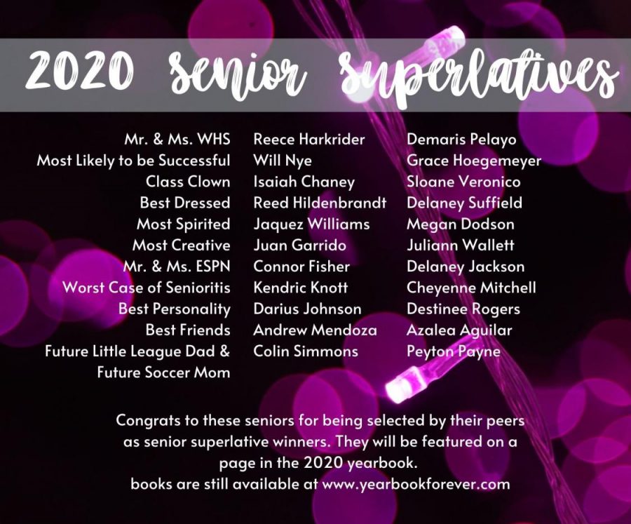 The Class of 2020 honored these seniors in a recent vote. They will be featured in a spread in the 2020 Wildkat yearbook. To buy a book go to www.yearbookforever.com