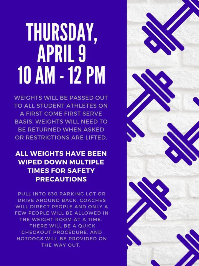 Coaches will distribute weights Thursday, April 9th. 