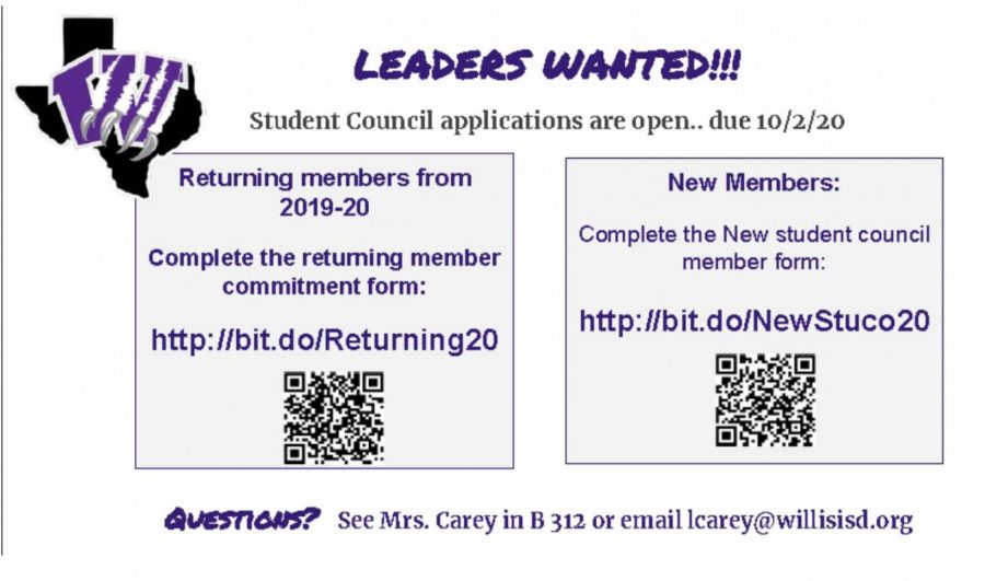 LEADERS+WANTED.+Student+Council+applications+are+now+available.+Scan+the+codes+or+find+the+applications+at+the+address+listed.+