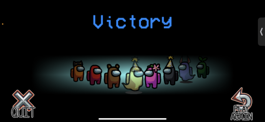 VICTORY. After the imposter is voted out, a screen proclaiming victory is shared with the crewmates who survived the mission. 