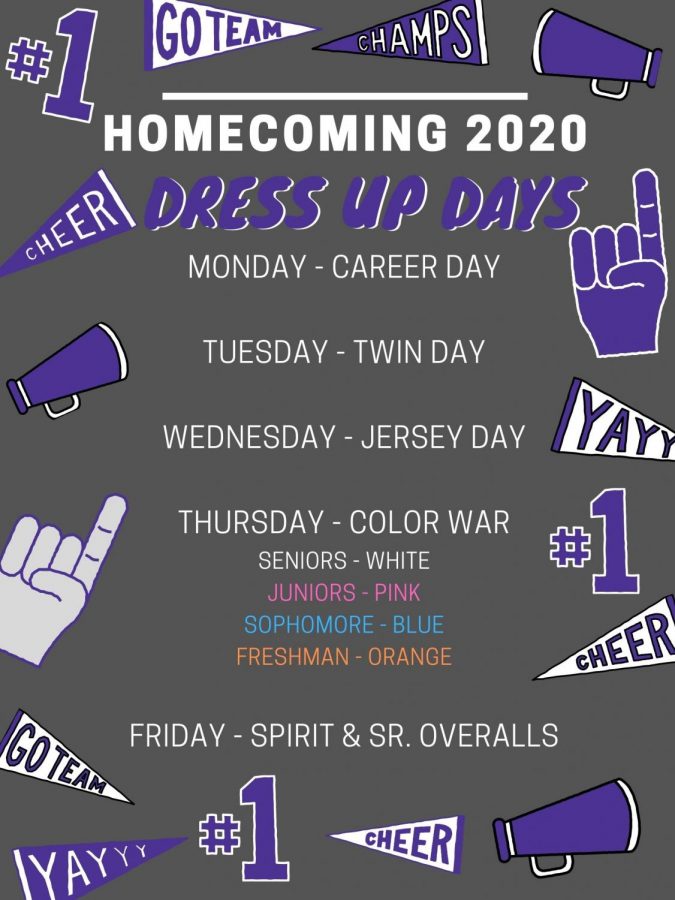 HOMECOMING 2020. During homecoming week, show school spirit by dressing up for the spirit days. 