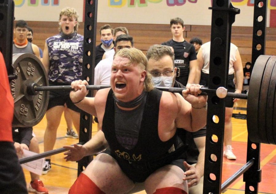 GIVING IT HIS ALL. With the state meet in his sights, junior Zach Rogers deadlifts at a qualifying meet. Rogers totalled over 1500 pounds to qualify for the state meet.
