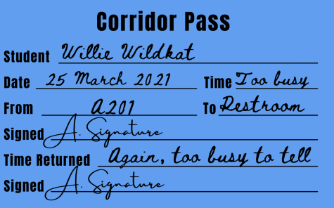 DO NOT FORGET THE PASS.  Hallway rules require fresh passes for every student when they leave the classroom. 