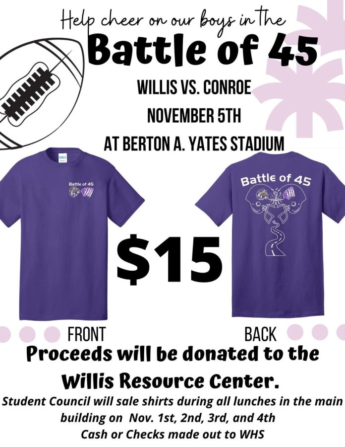 BATTLE OF 45.  Student council is selling Battle of 45 shirts this week during lunch.