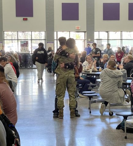 ALL THE FEELS. During lunch senior Kayman Hatthorn is surprised by his Michael Mays. Mays returned from the Air Force and came to the school to surprise Hatthorn before  doing anything else. 