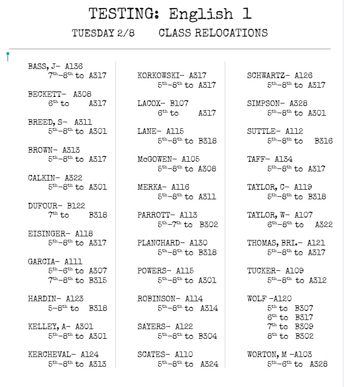 ENGLISH I RELOCATIONS. For 2/8