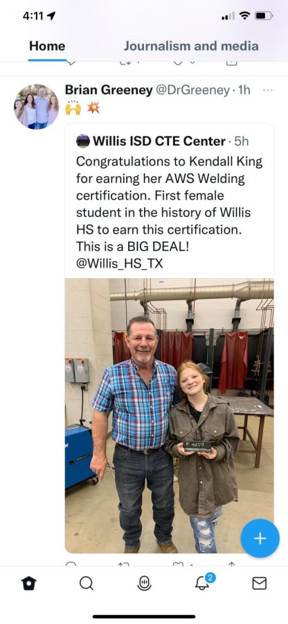 DREAM ACCOMPLISHED. Sophomore Kendall King earns her welding certification from CTE course. This is the first step in following her legacy coming from a long line of welders. 