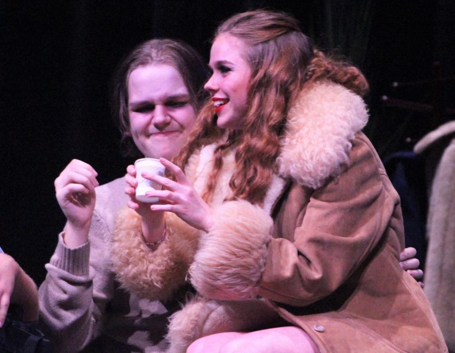 SPARKS FLY. Billy, played by junior Brody McNew and Candy played by senior Faith Miner enjoy a flirtatious moment during the public performance of the play. 
