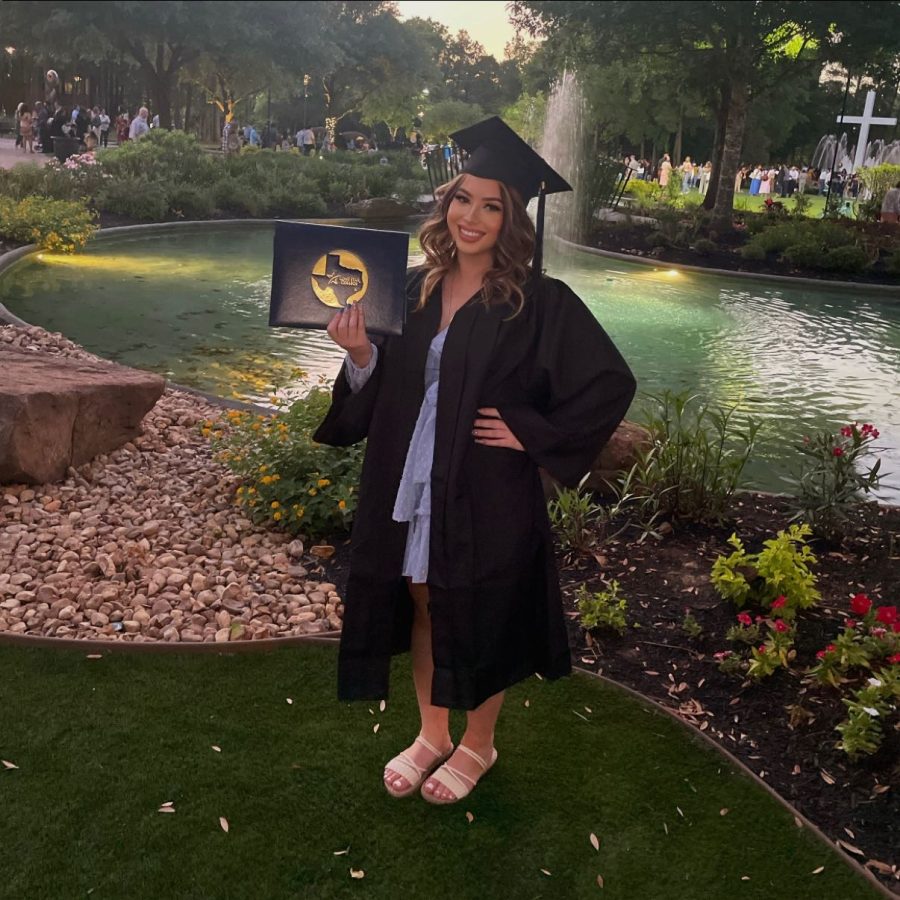 STEP+ONE.+Showing+off+her+Lone+Star+degree%2C+senior+Melody+Medina+poses+after+commencement+exercises+on+Thursday.+Medina+graduated+with+her+associates+degree+before+her+high+school+graduation.+.