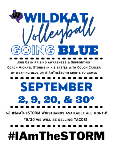 SEPTEMBER SUPPORT. The Wildkat Volleyball team hosts home games in support for Coach Storms. All proceeds made go to Michael Storms and his family. 