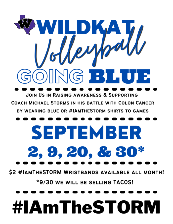SEPTEMBER+SUPPORT.+The+Wildkat+Volleyball+team+hosts+home+games+in+support+for+Coach+Storms.+All+proceeds+made+go+to+Michael+Storms+and+his+family.+