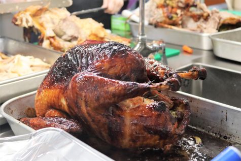 FEAST YOUR EYES. The centerpiece of the meal, a turkey waits to be carved for the ROTC meal. The culinary arts class prepared the turkey for the event held on Thursday.