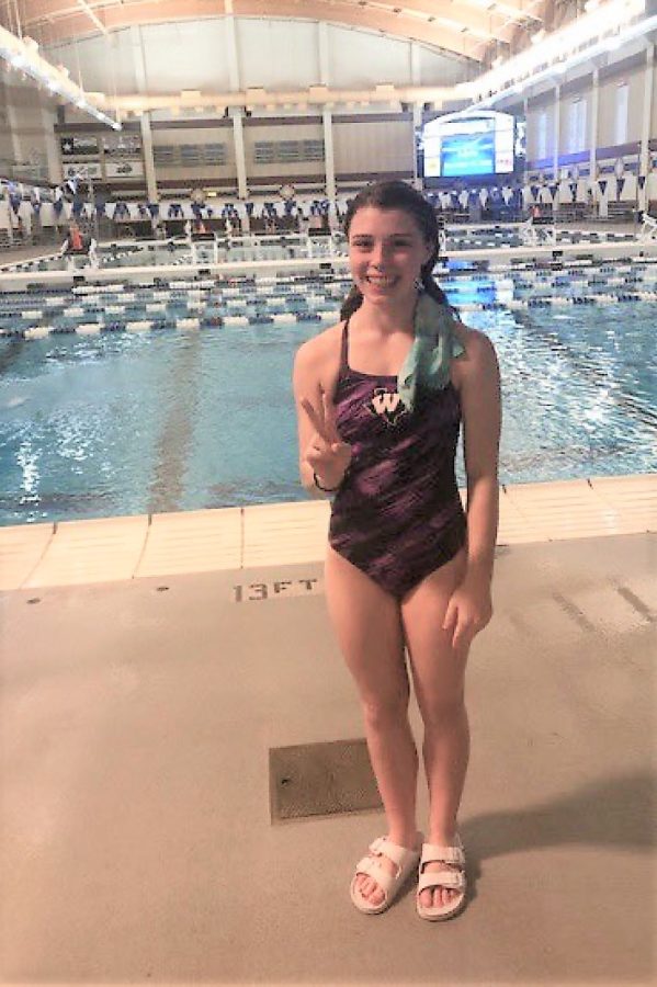 DIVING TO VICTORY. After a recent second place finish, junior Kelsey Weddington has qualified for All-American status. This will open up college and scholarship opportunities for the diver. 