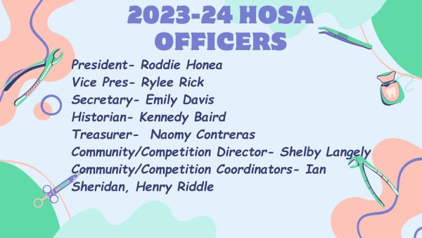 The names of this years newest HOSA Officers in position order.