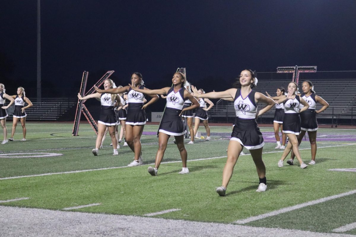 WE SAY WILLIS. Pepping up the crowd at Fire Up the Kats, sophomore Ali Puls cheers with the JV cheer team.