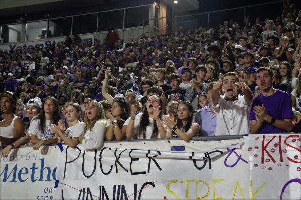 PACKED STANDS. The student section is full at the homecoming game. Many students feel like the game is the best way to celebrate the occasion. 