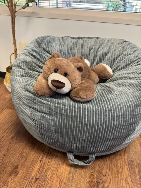 SOFT AND CUDDLY. A teddy bear 
 was included for the smallest victims. The room remodeled by junior Tucker Bond serves victims of all ages with with a TBRI approach. courtesy of Tucker Bond