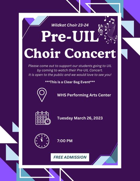 CONCERT TIME. To preview their UIL contest program, the Wildkat Choirs will host a concert on Tuesday. The event is free of charge. 