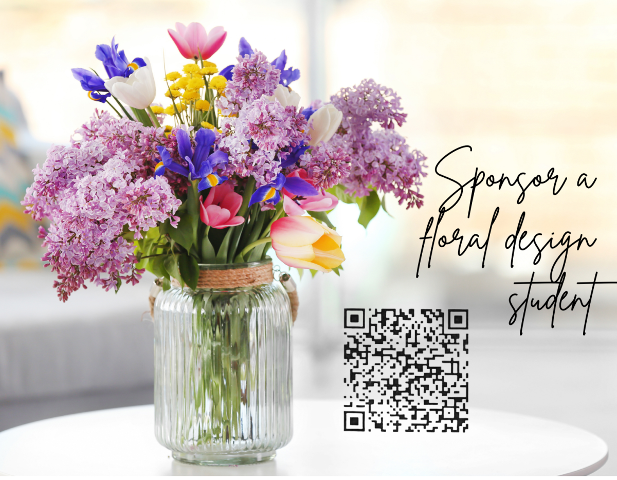 YOU CAN BUY YOUR OWN FLOWERS. Scan the code to sponsor a floral design students and get flowers six times per year.