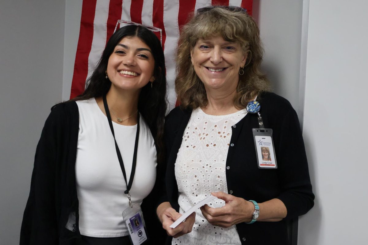 TWINSIES. Showing their Wildkat spirit on twin day, senior Amy Garcia and AP government teacher Dr. Linda Crowl dress alike. 