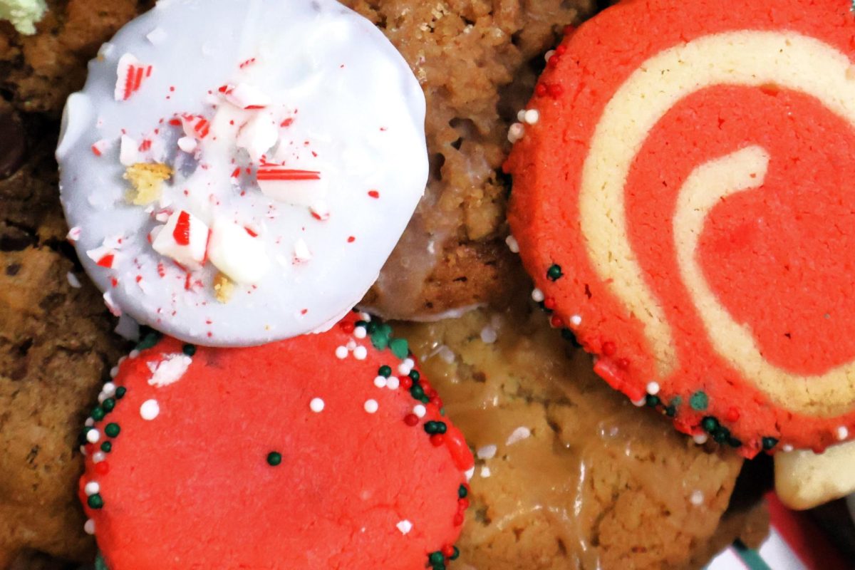 SPRINKLED WITH CHRISTMAS CHEER. A box of cookies decorated with sprinkles and peppermints waits to go home with a culinary student. After baking Christmas cookies all week, the chefs-in-training were able to take some home to sample. photo by Charles Ibukun