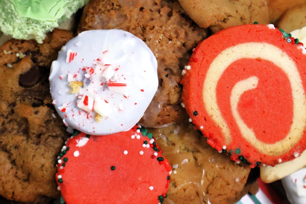 SPRINKLED WITH CHRISTMAS CHEER. A box of cookies decorated with sprinkles and peppermints waits to go home with a culinary student. After baking Christmas cookies all week, the chefs-in-training were able to take some home to sample. photo by Charles Ibukun