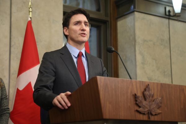 TARIFF TROUBLES. Canada's Prime Minister Justin Trudeau speaks during a press conference while responding to U.S. President Donald Trump's orders to impose 25% tariffs on Canadian imports, in Ottawa, Ontario, Canada February 1, 2025. REUTERS/Patrick Doyle