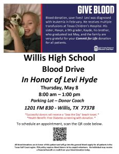 BE BRAVE. A blood drive in honor of Levi Hyde is scheduled for Thursday. 