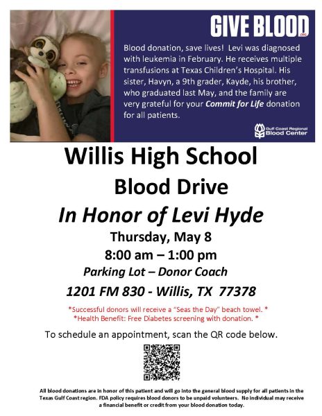 BE BRAVE. A blood drive in honor of Levi Hyde is scheduled for Thursday. 