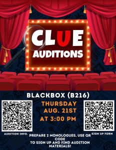 THE MYSTERY AWAITS.
The official Clue auditions are on August 21 at 3 p.m in B216. Come one and come all, as anyone in Willis High School is allowed to enter.