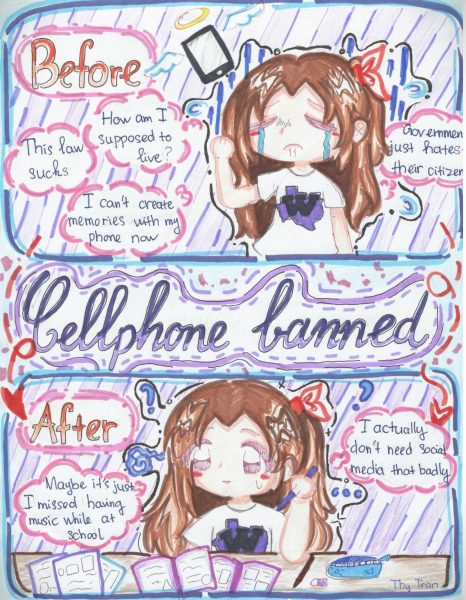 BANNED. Getting used to the new cell phone has been hard on some students. They miss social media, music and the constant contact to others. 