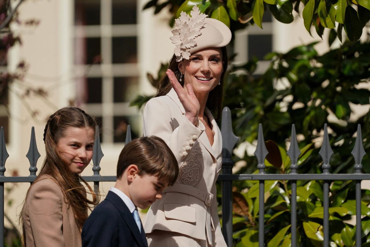 Britain's Kate, Princess of Wales, Prince Louis and Princess Charlotte leave after attending the Easter Matins Service at St. George's Chapel in Windsor, Britain, April 5, 2026. Alberto Pezzali/Pool via REUTERS