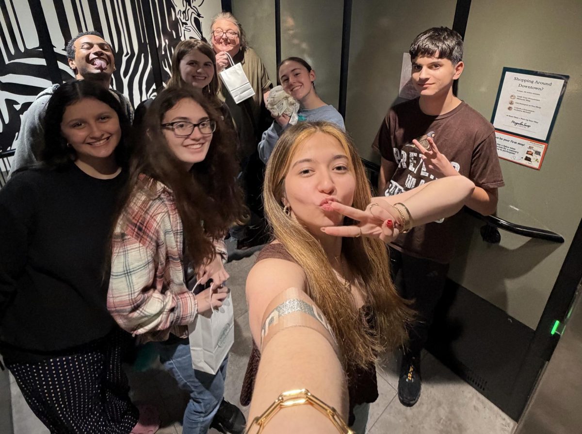 WACKY IN WACO. At the Spice Village in Waco, members of the social studies and journalism teams take a silly selfie in the elevator. The UIL team's regional qualifiers traveled to Waco to compete at Baylor.